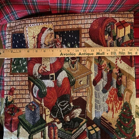 Vintage Santa Claus Christmas Tapestry Pillow 18x18 Inch Feather Fill Festive - Picture 9 of 16